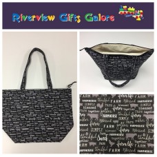 Large Tote Bag With Zip - Farm Sweet Farm - Charcoal Large Tote Bag With Zip - Farm Sweet Farm - Charcoal